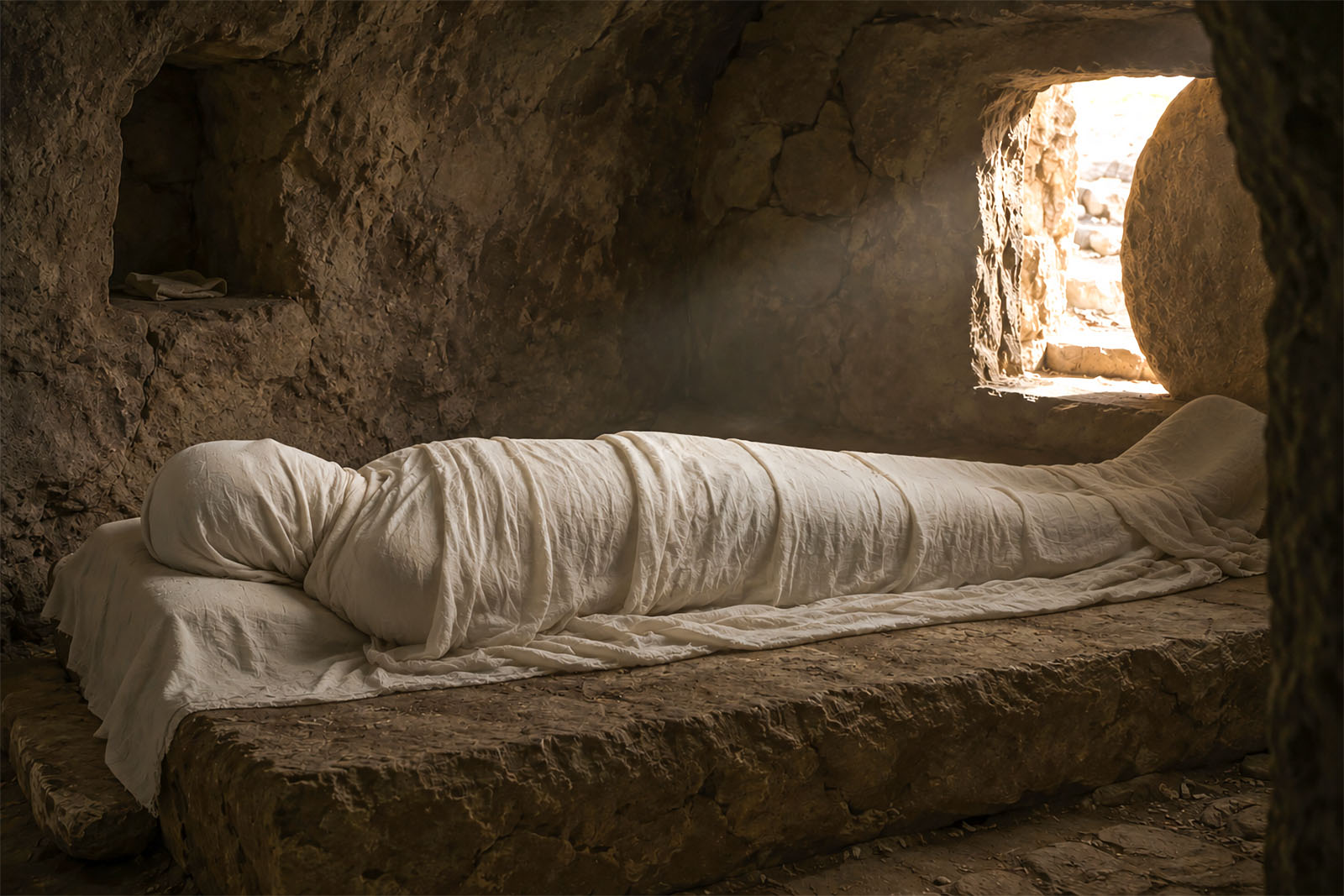 Jesus wrapped in the tomb